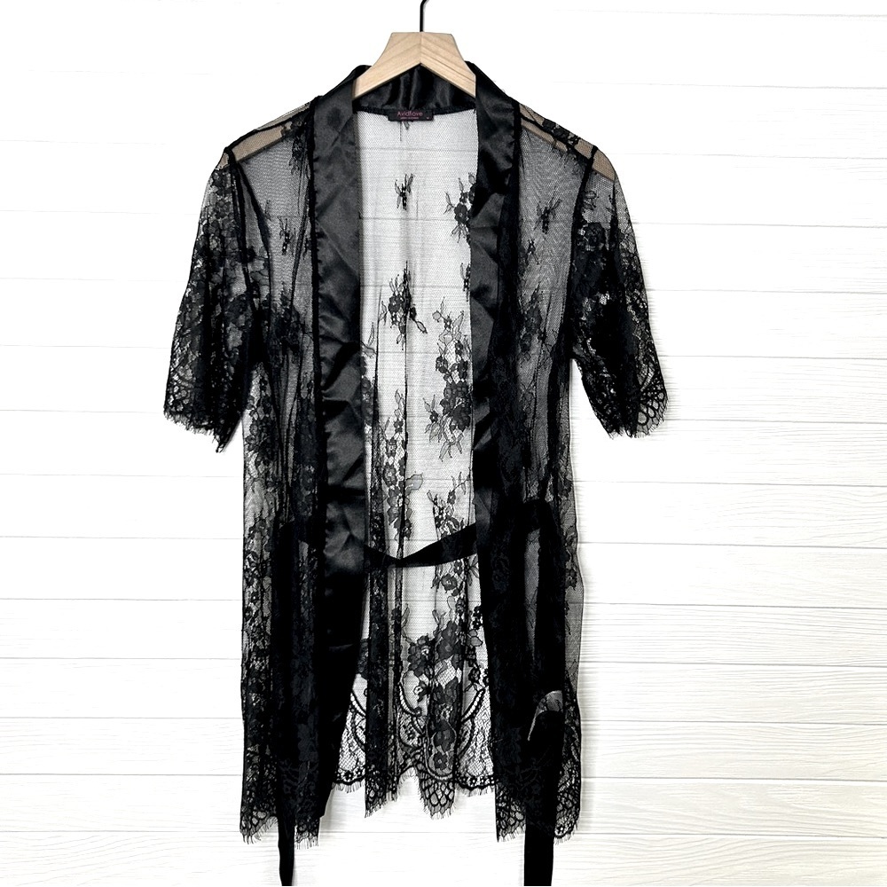 Avidlove Medium Kimono Robe‎ Floral Lace Babydoll Lingerie Sheer Mesh Nightgown
